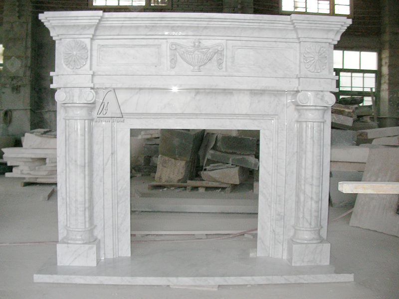 Bianco Carrara White Marble Fireplace Mantel for Indoor Decoration