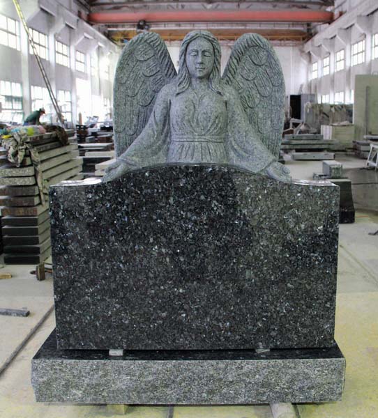 Blue Pearl Polished Angel Tombstone Monument