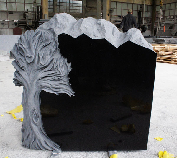 Shanxi Black Polished Tree Carving Tombstone