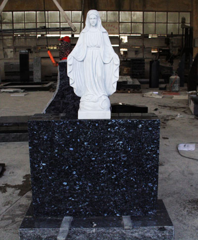 Hunan White Marble Virgin Mary Statue Blue Pearl