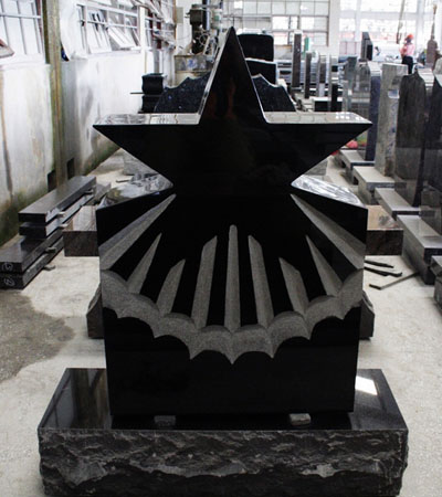 Shanxi Black Granite Custom Upright Star Monument