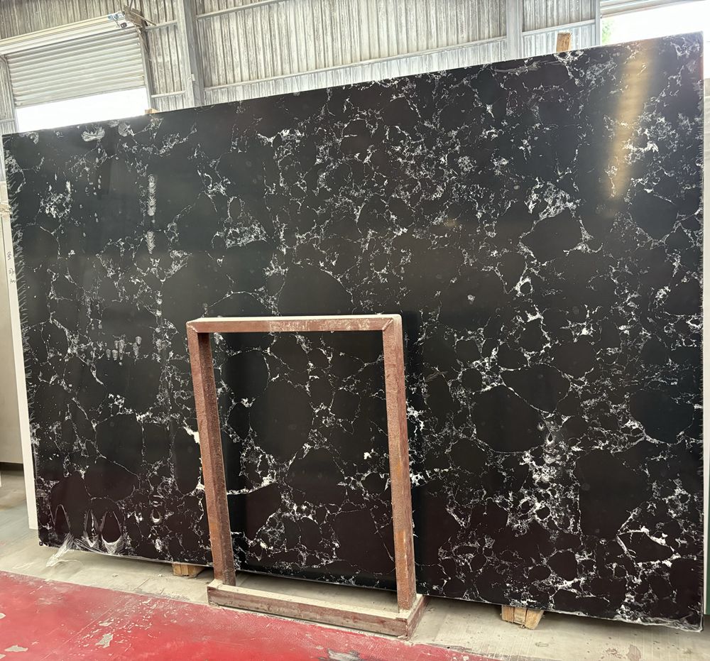 Artificial Arabescato Black Marble with white veins Artificial Black Ice Marble Polished Slab