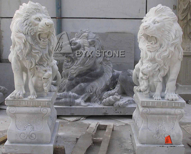 White Marble Lion Sculpture Garden Stone Lion Statue