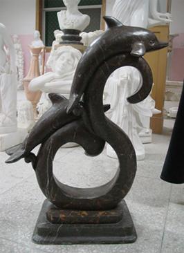 Carved Brown Marble Dolphine