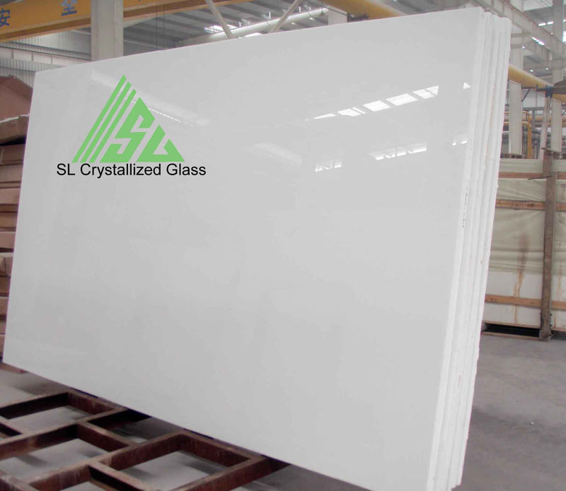 Pure white crystallized glass slab