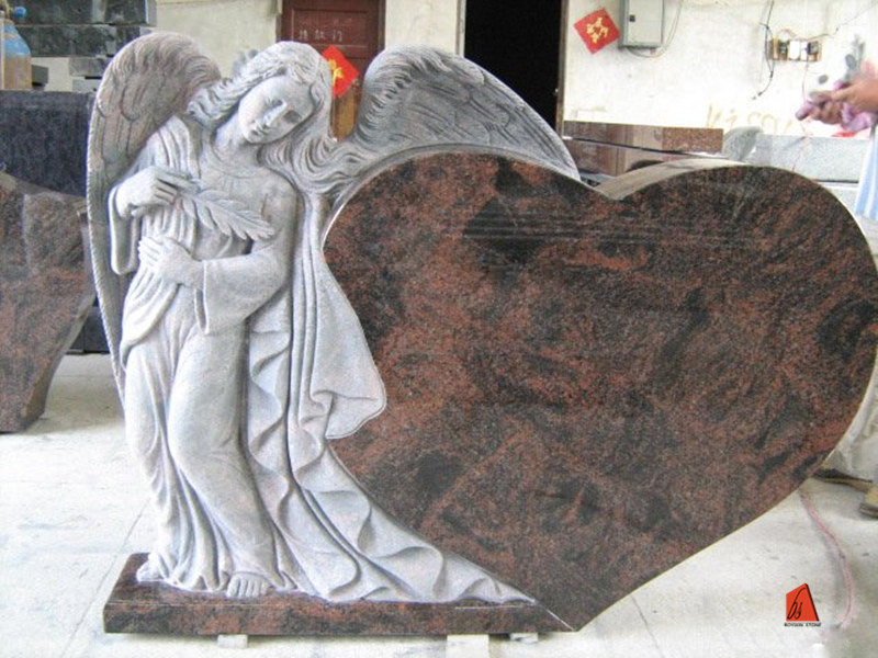 Aurora Granite Angel Design Tombstone Headstone with Heart