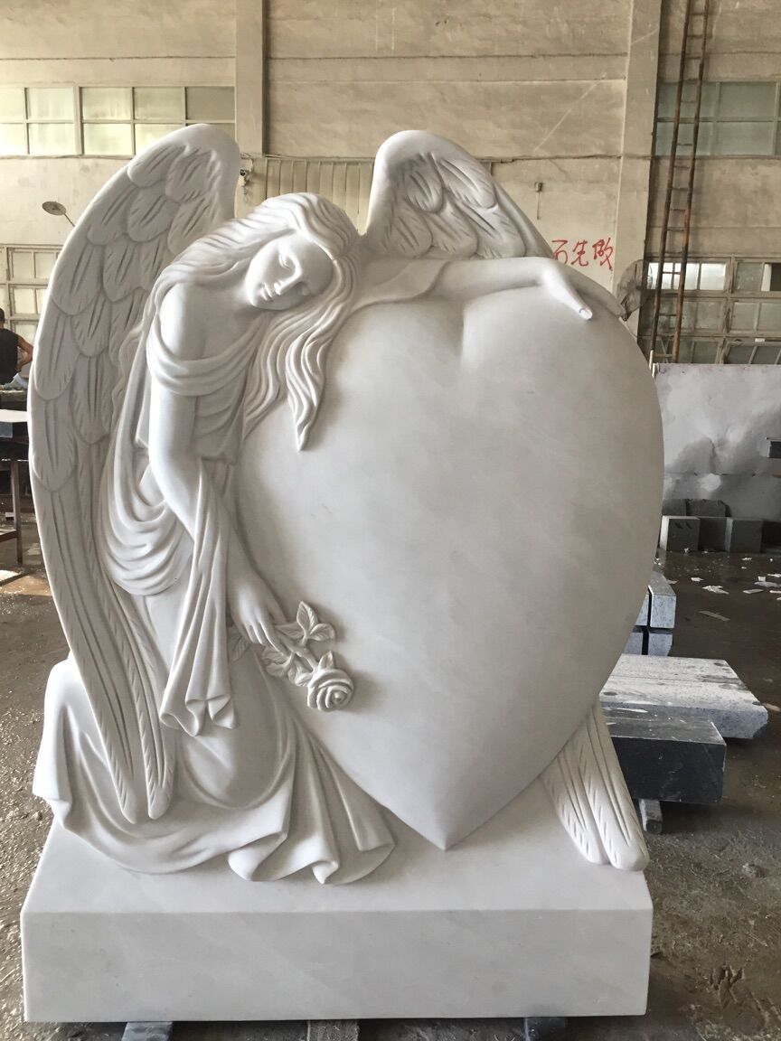Hunan White Marble Angel Heart Headstone