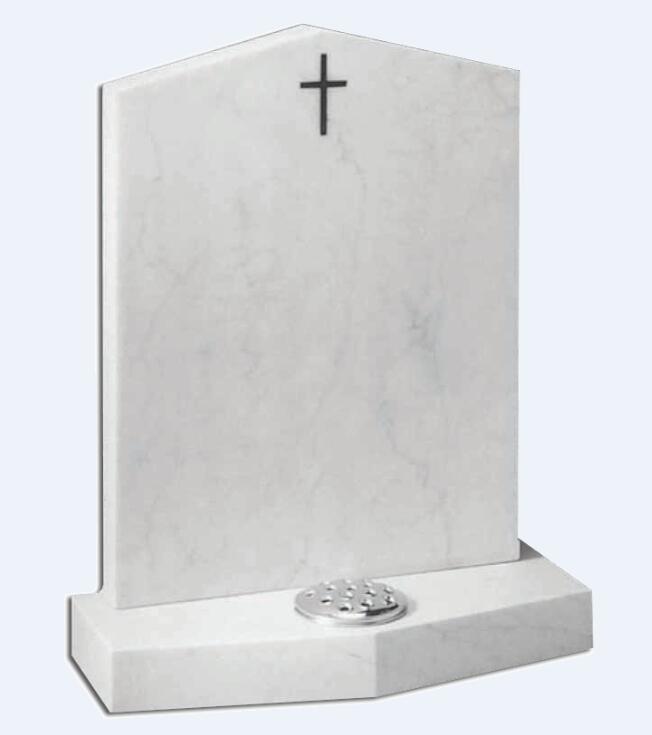 White marble headstone with cross