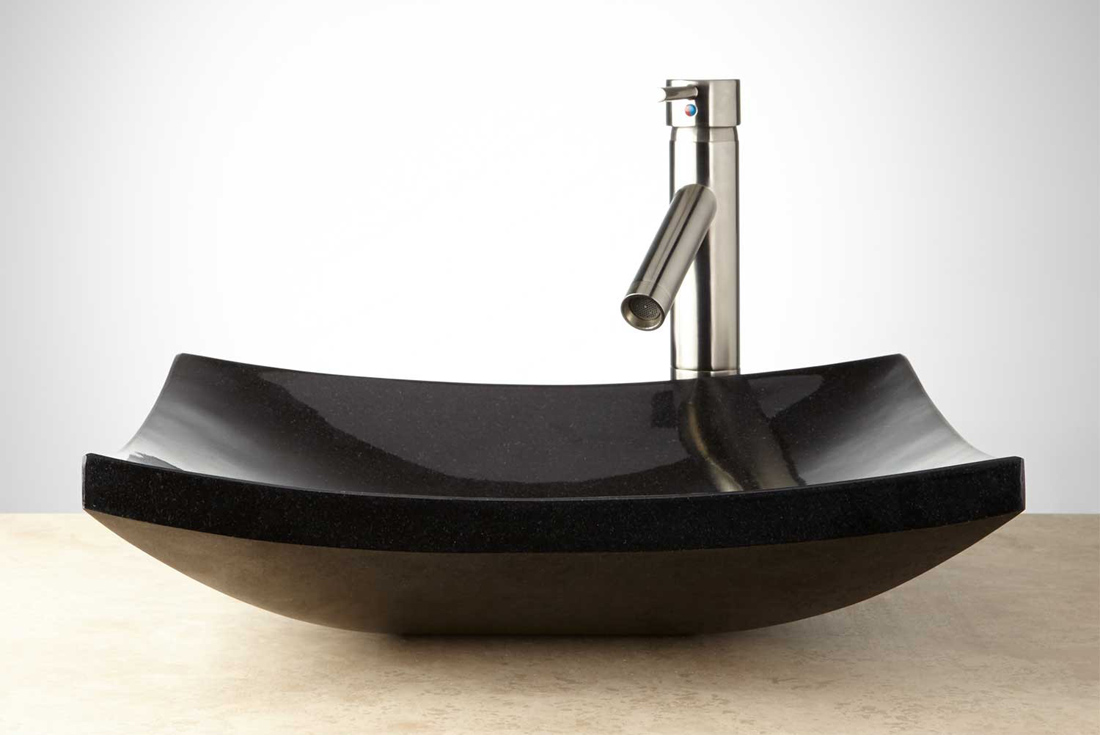 Rectangular vessel sink absolute black granite