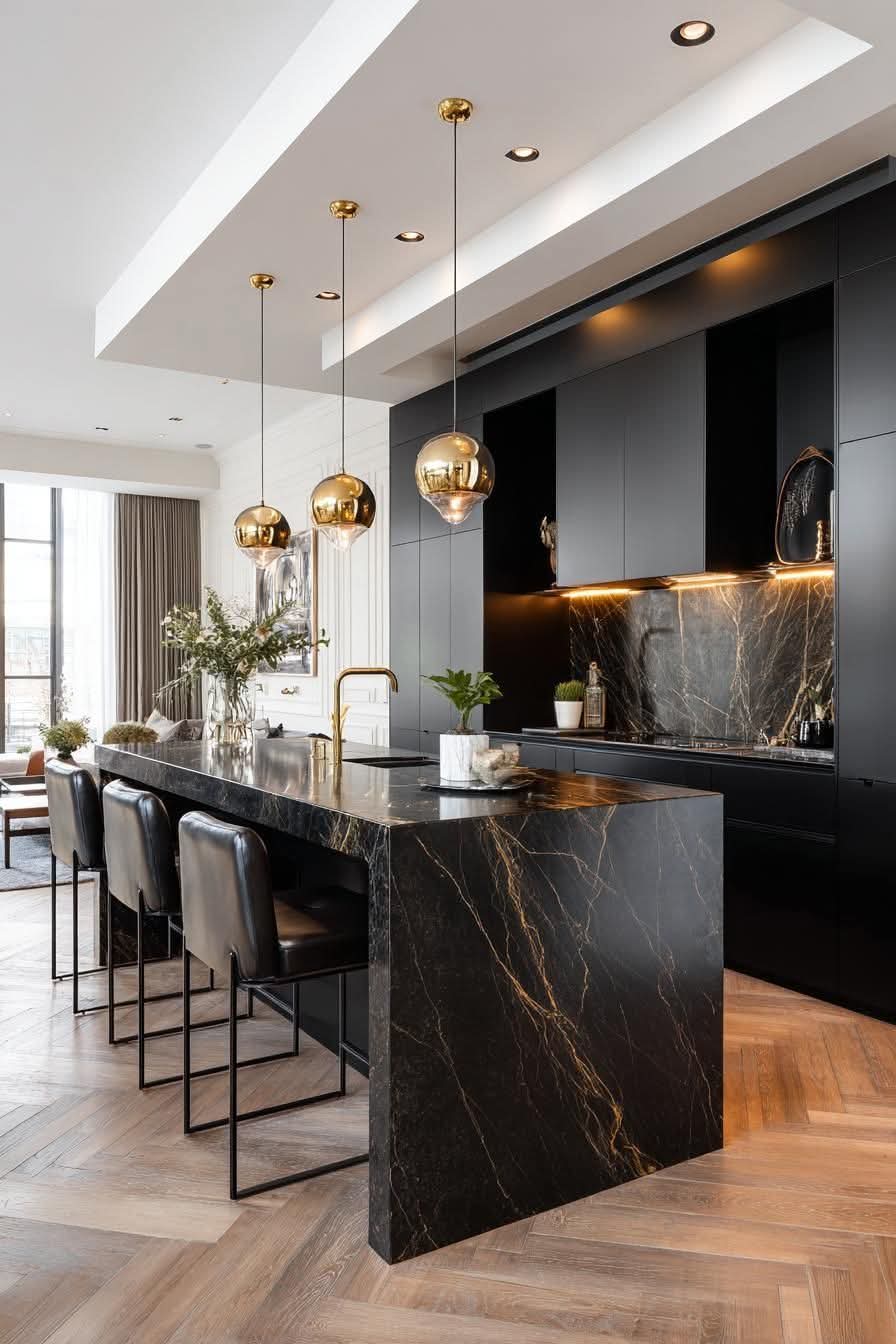 Black Quartzite Stone Countertop for Kitchen