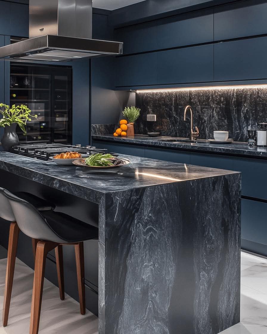 Black Quartzite Stone Kitchen Countertop