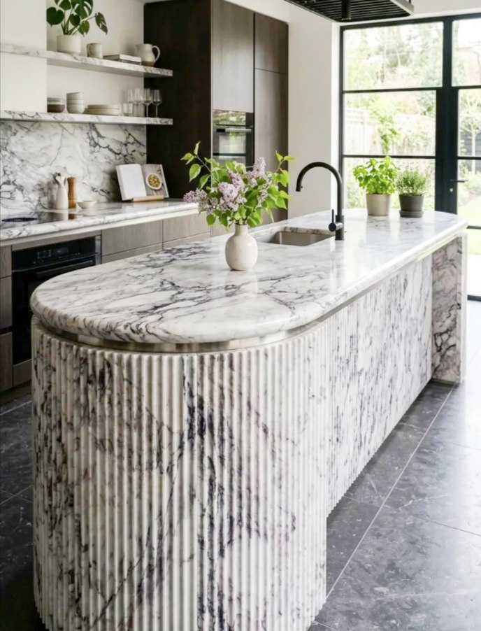 White Marble Kitchen Working Countertop for Home Decorations