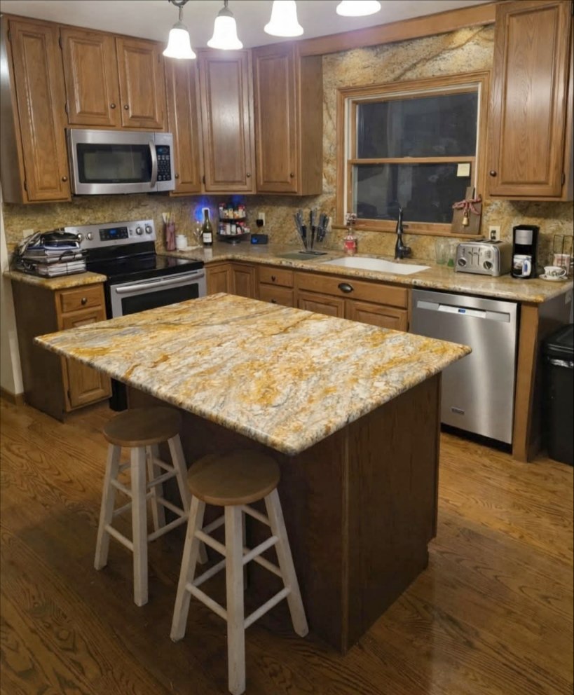 Yellow Granite Island Countertop for Kitchen Decorations