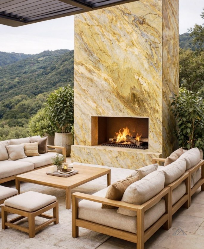 Golden Granite Fireplace for Home Decorations