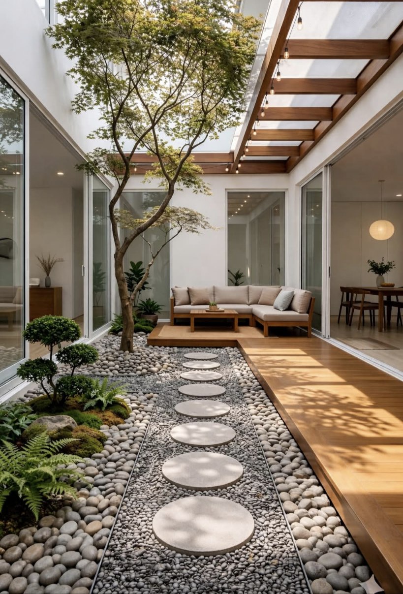 Paving Stone and Pebble Stone in Courtyard